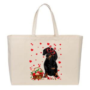 Cute Dachshund Dog Valentines Day Gifts Puppy Heart Flowers Cotton Canvas Jumbo Tote