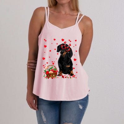 Cute Dachshund Dog Valentines Day Gifts Puppy Heart Flowers Women's Strappy Tank