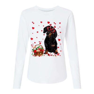 Cute Dachshund Dog Valentines Day Gifts Puppy Heart Flowers Womens Cotton Relaxed Long Sleeve T-Shirt