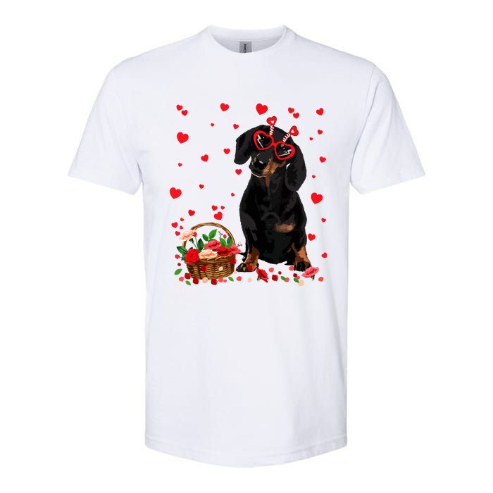 Cute Dachshund Dog Valentines Day Gifts Puppy Heart Flowers Softstyle CVC T-Shirt