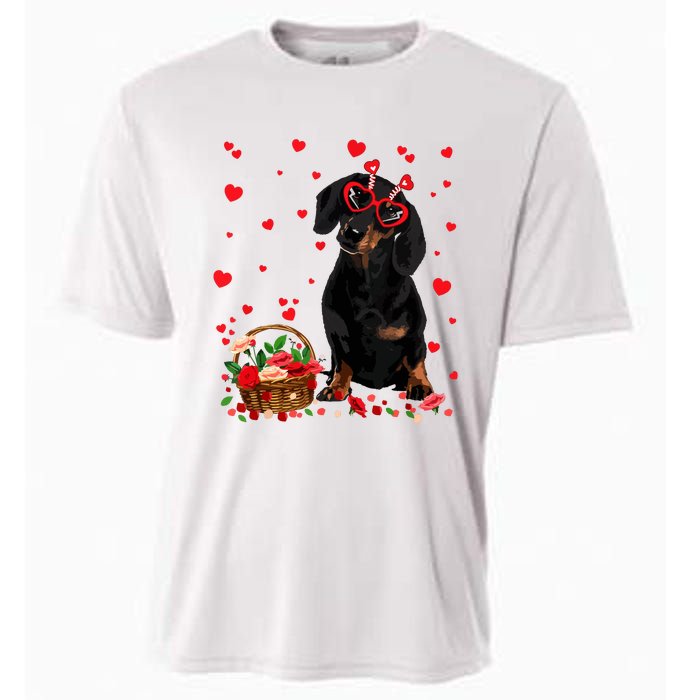 Cute Dachshund Dog Valentines Day Gifts Puppy Heart Flowers Cooling Performance Crew T-Shirt