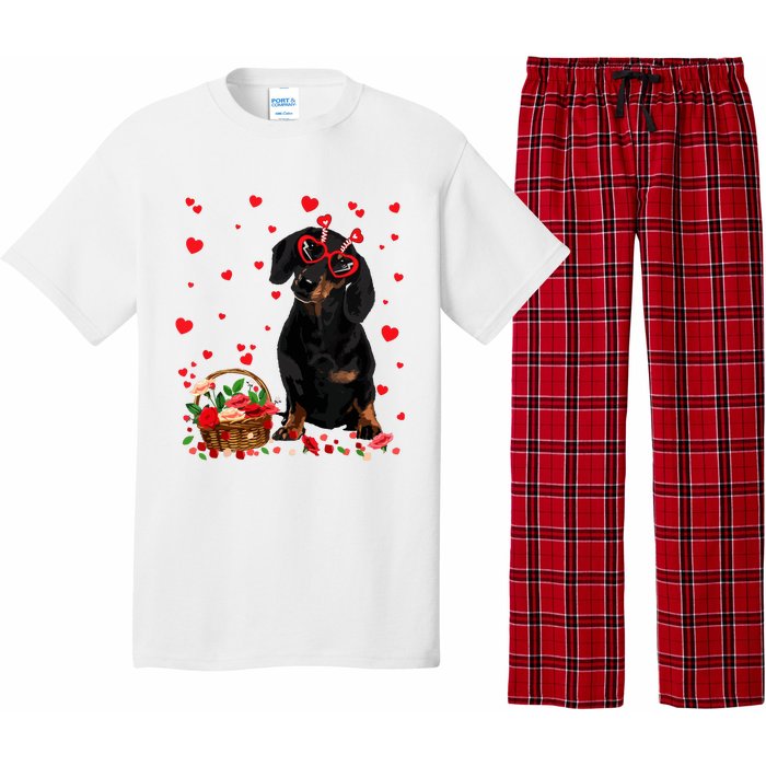 Cute Dachshund Dog Valentines Day Gifts Puppy Heart Flowers Pajama Set