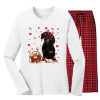 Cute Dachshund Dog Valentines Day Gifts Puppy Heart Flowers Women's Long Sleeve Flannel Pajama Set 