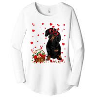 Cute Dachshund Dog Valentines Day Gifts Puppy Heart Flowers Women's Perfect Tri Tunic Long Sleeve Shirt