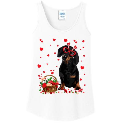 Cute Dachshund Dog Valentines Day Gifts Puppy Heart Flowers Ladies Essential Tank