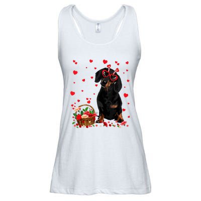 Cute Dachshund Dog Valentines Day Gifts Puppy Heart Flowers Ladies Essential Flowy Tank