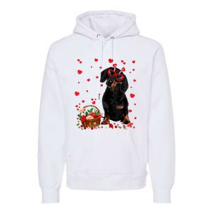 Cute Dachshund Dog Valentines Day Gifts Puppy Heart Flowers Premium Hoodie