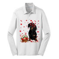 Cute Dachshund Dog Valentines Day Gifts Puppy Heart Flowers Silk Touch Performance Long Sleeve Polo