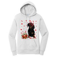 Cute Dachshund Dog Valentines Day Gifts Puppy Heart Flowers Women's Pullover Hoodie