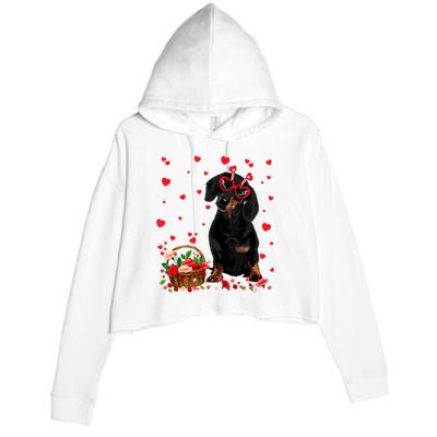 Cute Dachshund Dog Valentines Day Gifts Puppy Heart Flowers Crop Fleece Hoodie