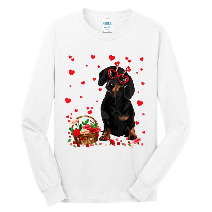 Cute Dachshund Dog Valentines Day Gifts Puppy Heart Flowers Tall Long Sleeve T-Shirt