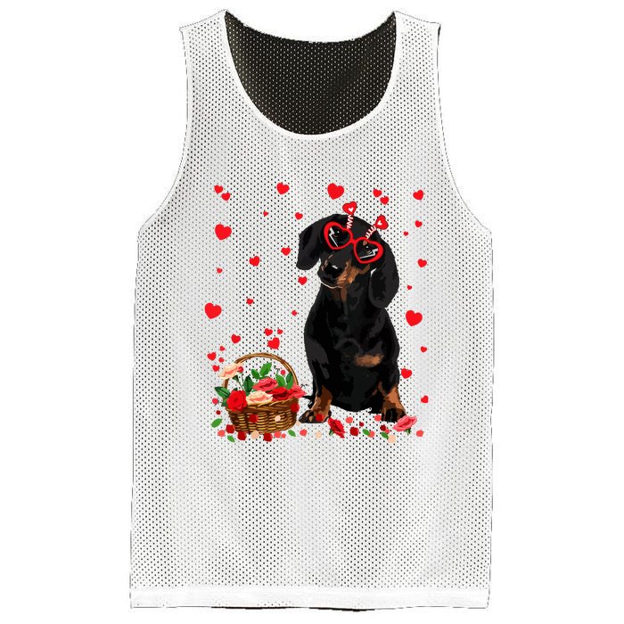 Cute Dachshund Dog Valentines Day Gifts Puppy Heart Flowers Mesh Reversible Basketball Jersey Tank