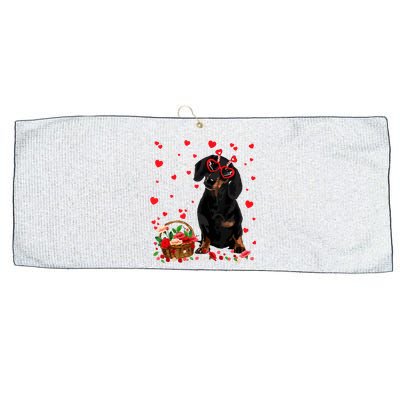 Cute Dachshund Dog Valentines Day Gifts Puppy Heart Flowers Large Microfiber Waffle Golf Towel