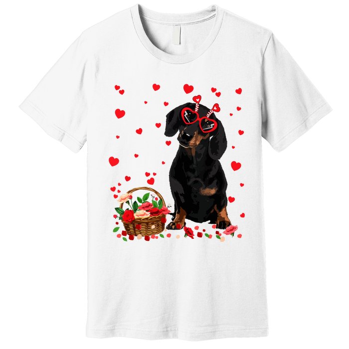 Cute Dachshund Dog Valentines Day Gifts Puppy Heart Flowers Premium T-Shirt