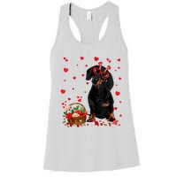 Cute Dachshund Dog Valentines Day Gifts Puppy Heart Flowers Women's Racerback Tank