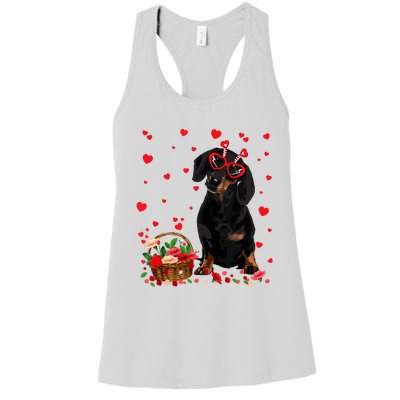 Cute Dachshund Dog Valentines Day Gifts Puppy Heart Flowers Women's Racerback Tank