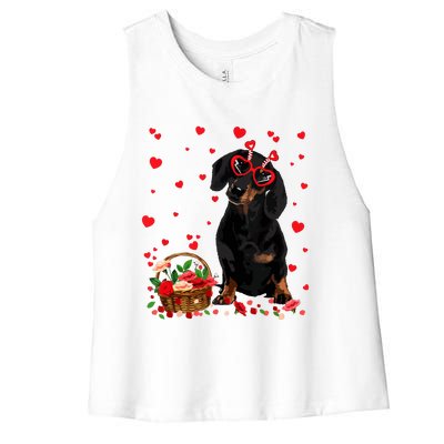 Cute Dachshund Dog Valentines Day Gifts Puppy Heart Flowers Women's Racerback Cropped Tank