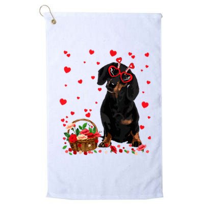 Cute Dachshund Dog Valentines Day Gifts Puppy Heart Flowers Platinum Collection Golf Towel