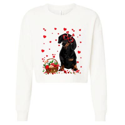 Cute Dachshund Dog Valentines Day Gifts Puppy Heart Flowers Cropped Pullover Crew