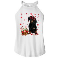 Cute Dachshund Dog Valentines Day Gifts Puppy Heart Flowers Women's Perfect Tri Rocker Tank