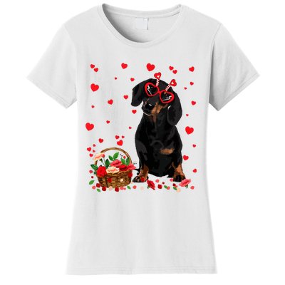 Cute Dachshund Dog Valentines Day Gifts Puppy Heart Flowers Women's T-Shirt