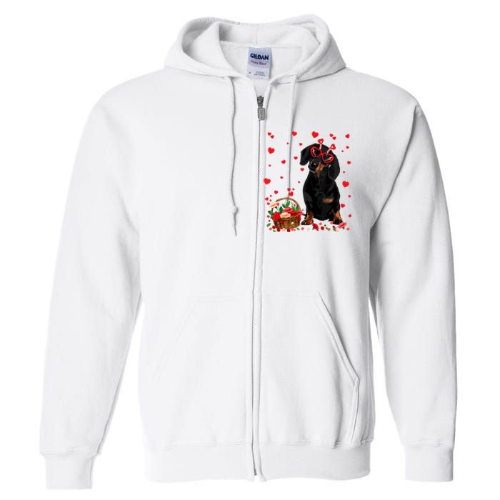 Cute Dachshund Dog Valentines Day Gifts Puppy Heart Flowers Full Zip Hoodie