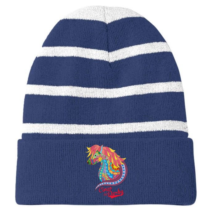 Cinco De Derby Mexican Kentucky Horse Race Striped Beanie with Solid Band