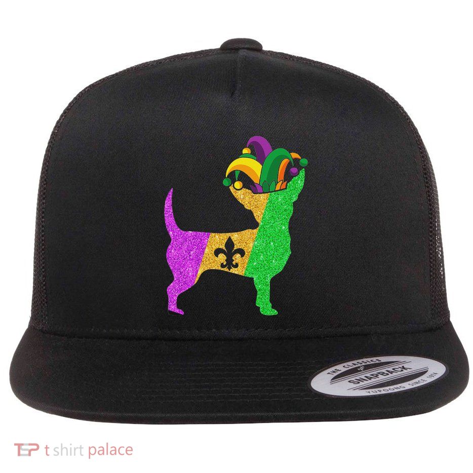 Chihuahua Dog Dad Mom Lover Funny Mardi Gras Party Flat Bill Trucker Hat