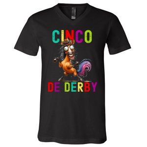 Cinco De Derby Derby In Front Fiesta In Back V-Neck T-Shirt