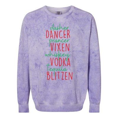 Christmas Dasher Dancer Prancer Vixen Whiskey Vodka Colorblast Crewneck Sweatshirt