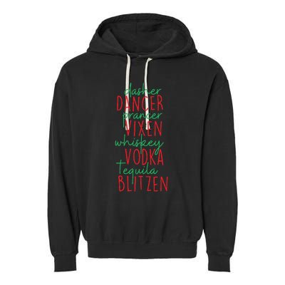 Christmas Dasher Dancer Prancer Vixen Whiskey Vodka Garment-Dyed Fleece Hoodie