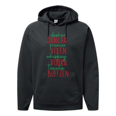 Christmas Dasher Dancer Prancer Vixen Whiskey Vodka Performance Fleece Hoodie