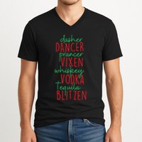Christmas Dasher Dancer Prancer Vixen Whiskey Vodka V-Neck T-Shirt