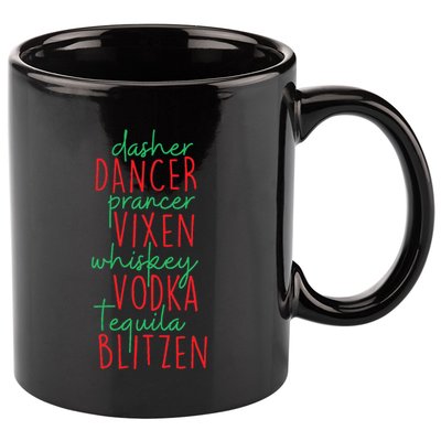 Christmas Dasher Dancer Prancer Vixen Whiskey Vodka 11oz C Handle Ceramic Mug