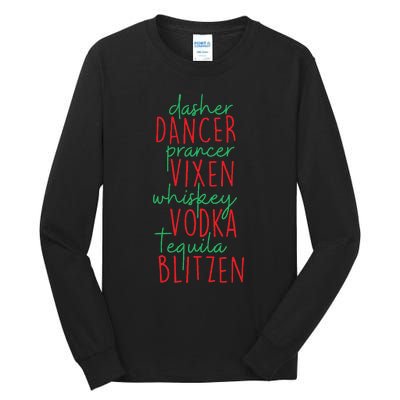 Christmas Dasher Dancer Prancer Vixen Whiskey Vodka Tall Long Sleeve T-Shirt