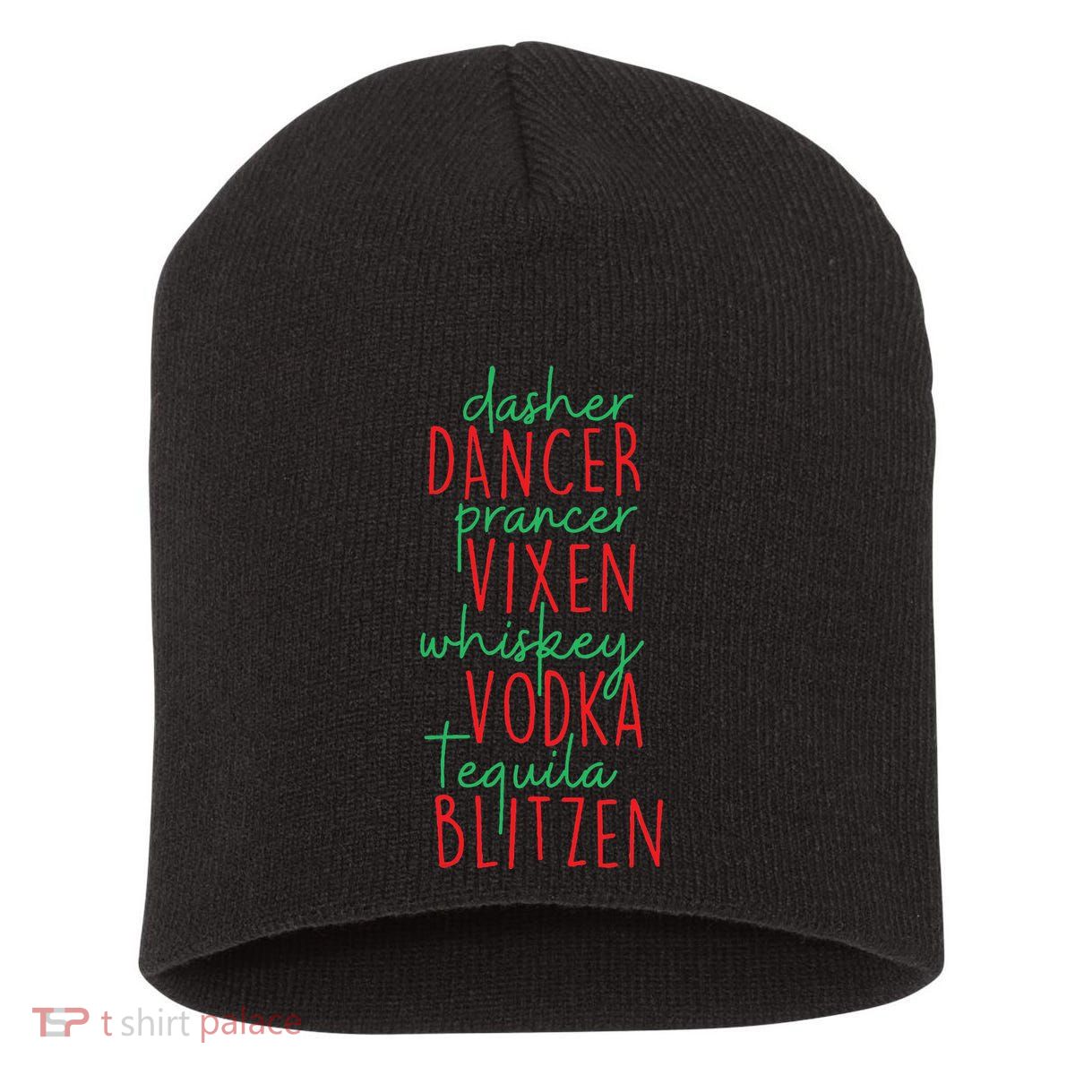 Christmas Dasher Dancer Prancer Vixen Whiskey Vodka Short Acrylic Beanie