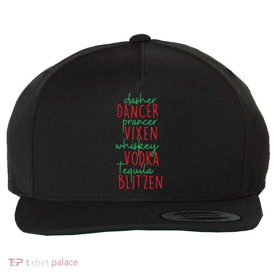 Christmas Dasher Dancer Prancer Vixen Whiskey Vodka Wool Snapback Cap