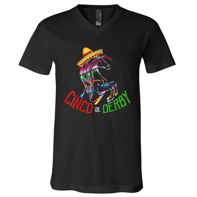 Cinco De Derby Mayo Sombrero Horse Race Kentucky Party V-Neck T-Shirt