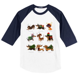 Christmas Deer Dachshund Custom Dog Name Santa Hat Xmas Tree Baseball Sleeve Shirt