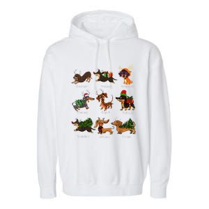 Christmas Deer Dachshund Custom Dog Name Santa Hat Xmas Tree Garment-Dyed Fleece Hoodie