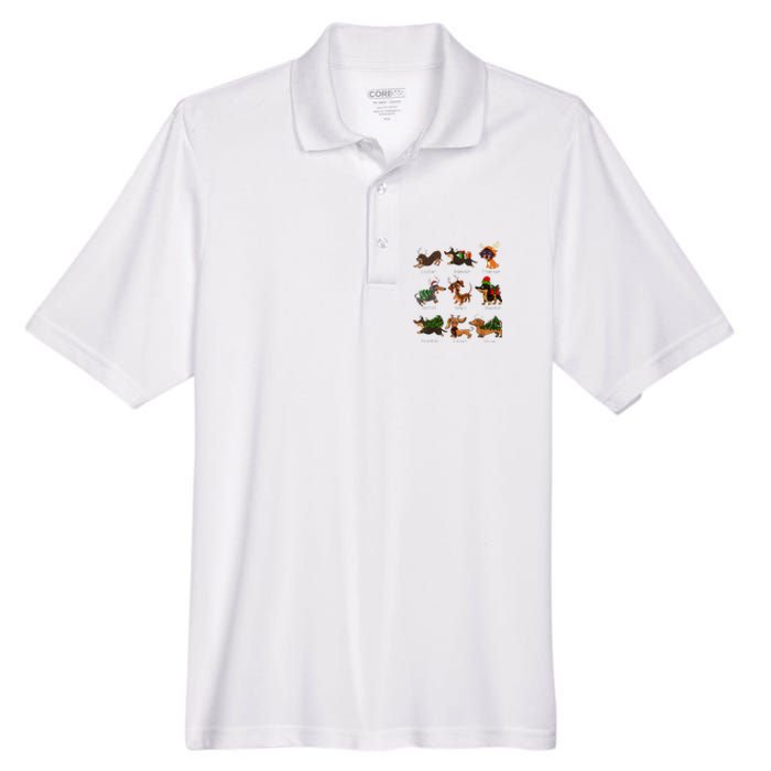 Christmas Deer Dachshund Custom Dog Name Santa Hat Xmas Tree Men's Origin Performance Pique Polo