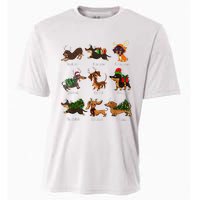 Christmas Deer Dachshund Custom Dog Name Santa Hat Xmas Tree Cooling Performance Crew T-Shirt