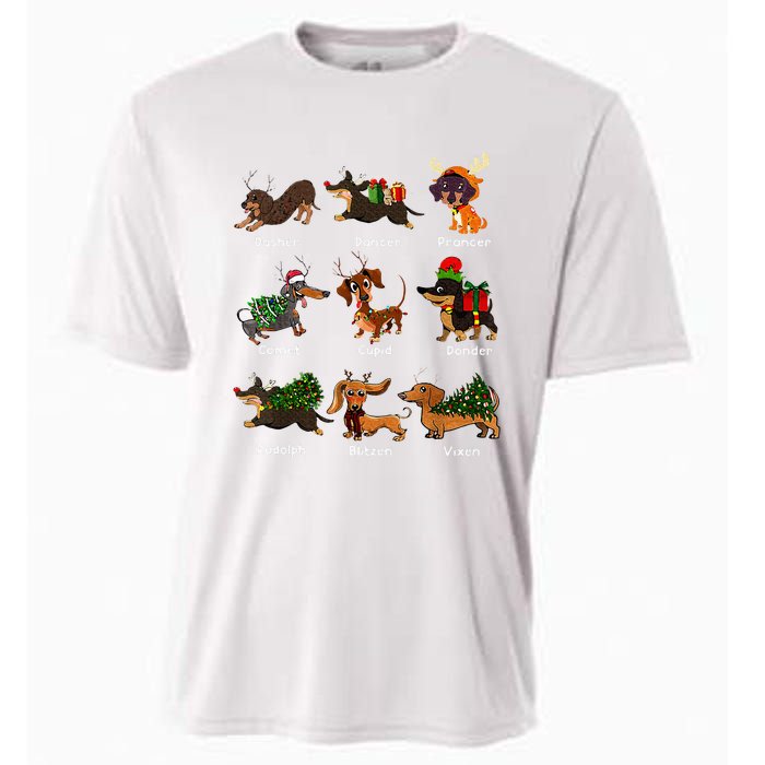 Christmas Deer Dachshund Custom Dog Name Santa Hat Xmas Tree Cooling Performance Crew T-Shirt