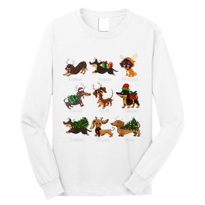 Christmas Deer Dachshund Custom Dog Name Santa Hat Xmas Tree Long Sleeve Shirt