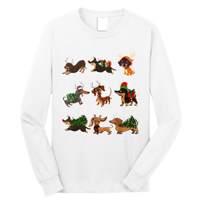 Christmas Deer Dachshund Custom Dog Name Santa Hat Xmas Tree Long Sleeve Shirt