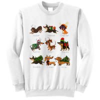 Christmas Deer Dachshund Custom Dog Name Santa Hat Xmas Tree Sweatshirt