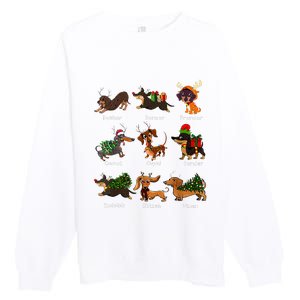 Christmas Deer Dachshund Custom Dog Name Santa Hat Xmas Tree Premium Crewneck Sweatshirt