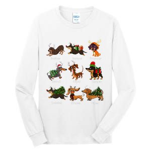 Christmas Deer Dachshund Custom Dog Name Santa Hat Xmas Tree Tall Long Sleeve T-Shirt