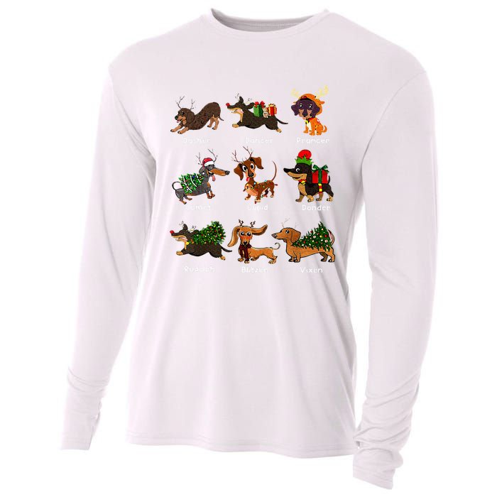 Christmas Deer Dachshund Custom Dog Name Santa Hat Xmas Tree Cooling Performance Long Sleeve Crew