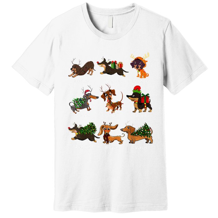 Christmas Deer Dachshund Custom Dog Name Santa Hat Xmas Tree Premium T-Shirt